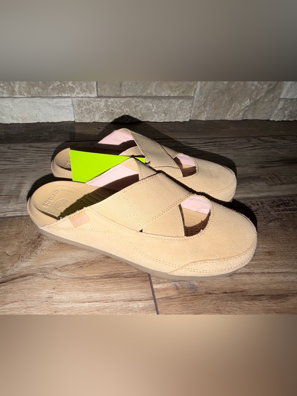 CROCS Edie Tan Chai Suede Croslite Slide Sandal Mule 15489 Shoe Clog~w7